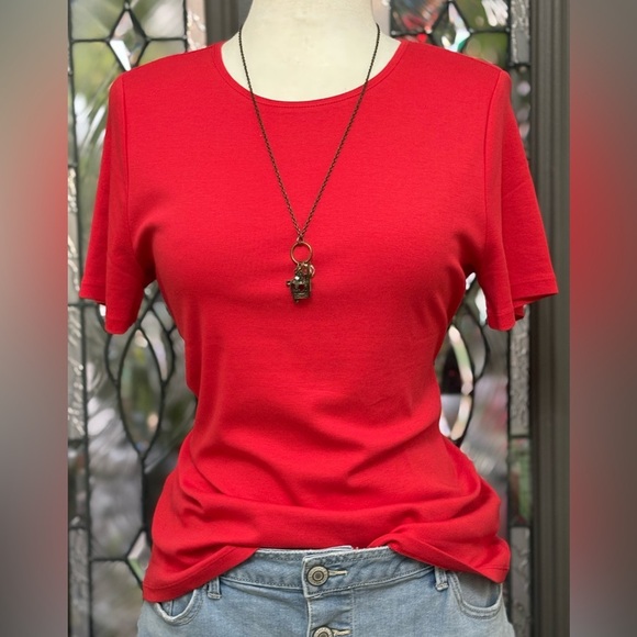 Talbots Red Pima Cotton Short-Sleeve Crewneck Tee - Picture 1 of 7